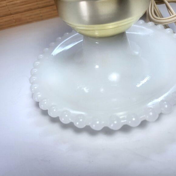 Hurricane Lamp Vintage Electric White Milk Glass Floral Tabletop or Bedside Lamp - Picture 3 of 10